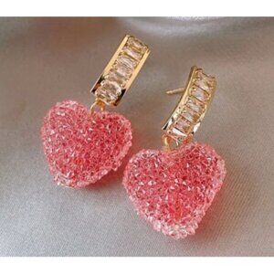 Heart-Shaped Rhinestone Earrings, UV Plated Alloy with 925 Sterling Silver Posts